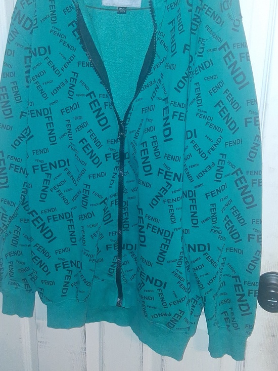 Fendi Sweaters - Fendi Teal Allover Logo Zip Hoodie